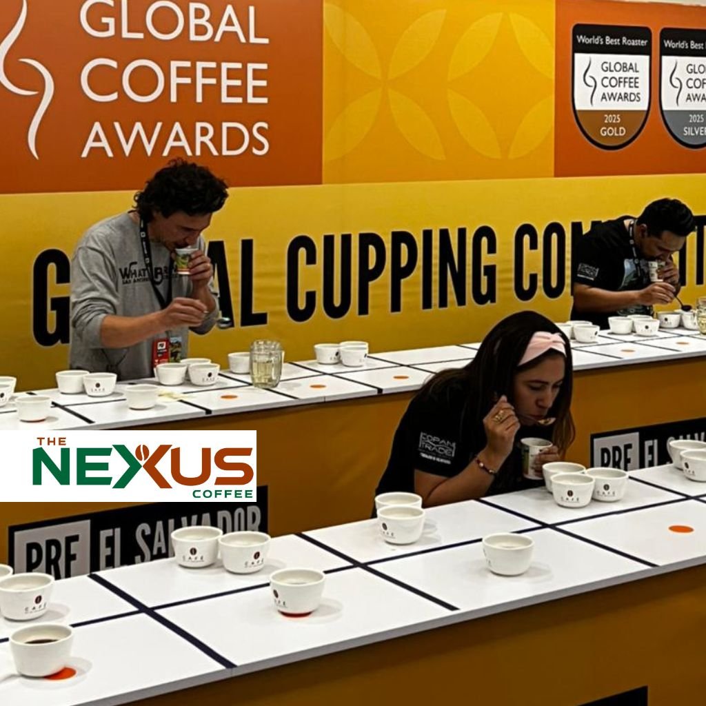 Catadores de diferentes países durante la competencia Global Cupping Championship en el Producer & Roaster Forum (PRF) 2026, celebrado en San Salvador, El Salvador.