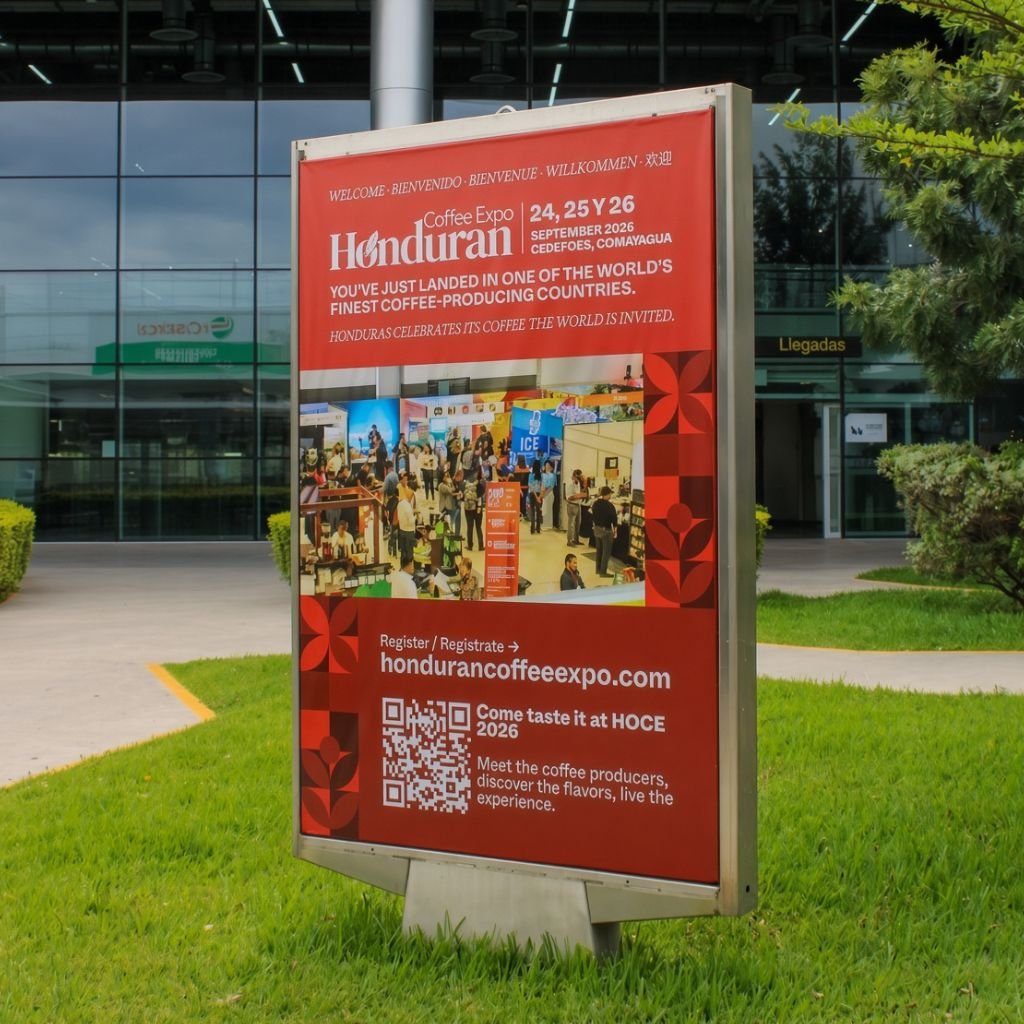 Bienvenida en el Aeropuerto Internacional de Palmerola a Honduran Coffee Expo 2026: prueba el mejor café de Honduras en Comayagua del 24 al 26 de septiembre.