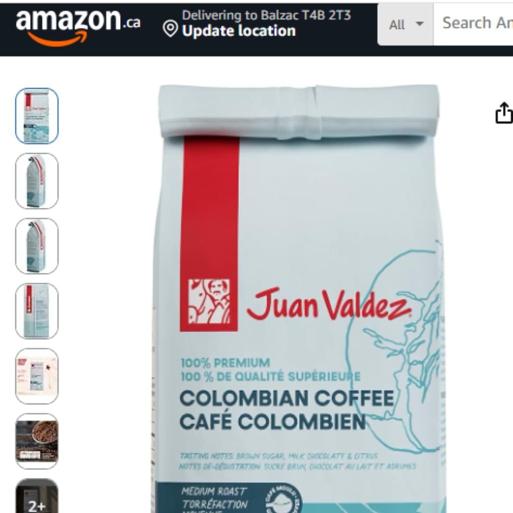 Los consumidores de Canadá, entre muchas opciones, tienen a Amazon (amazon.ca) para comprar café marca Juan Valdez.