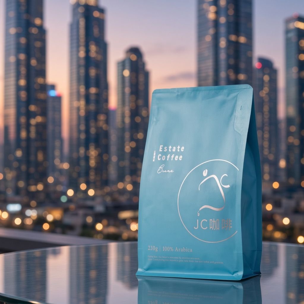 Pink bourbon (bourbon rosado) de Colombia en bolsa Estate Coffee (Justin Coffee), tostador de Taiwán.