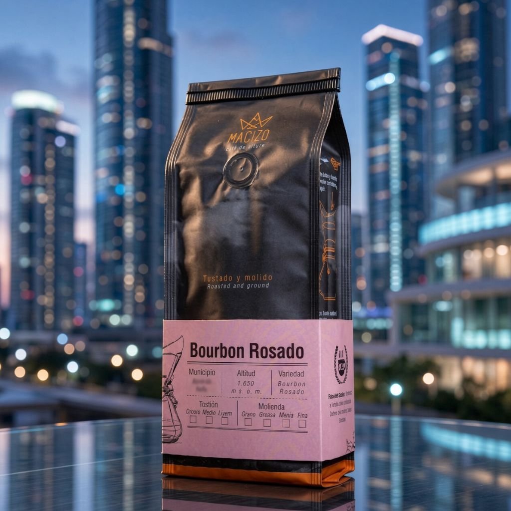 Bourbon rosado de Macizo Café de altura, Huila, Colombia. Tostado y molido, 1.650 m s. n. m.